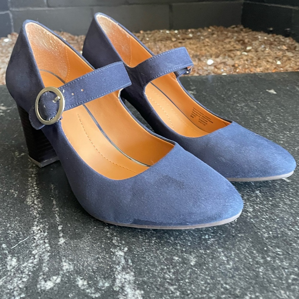 Suede Navy Mary Jane Heels